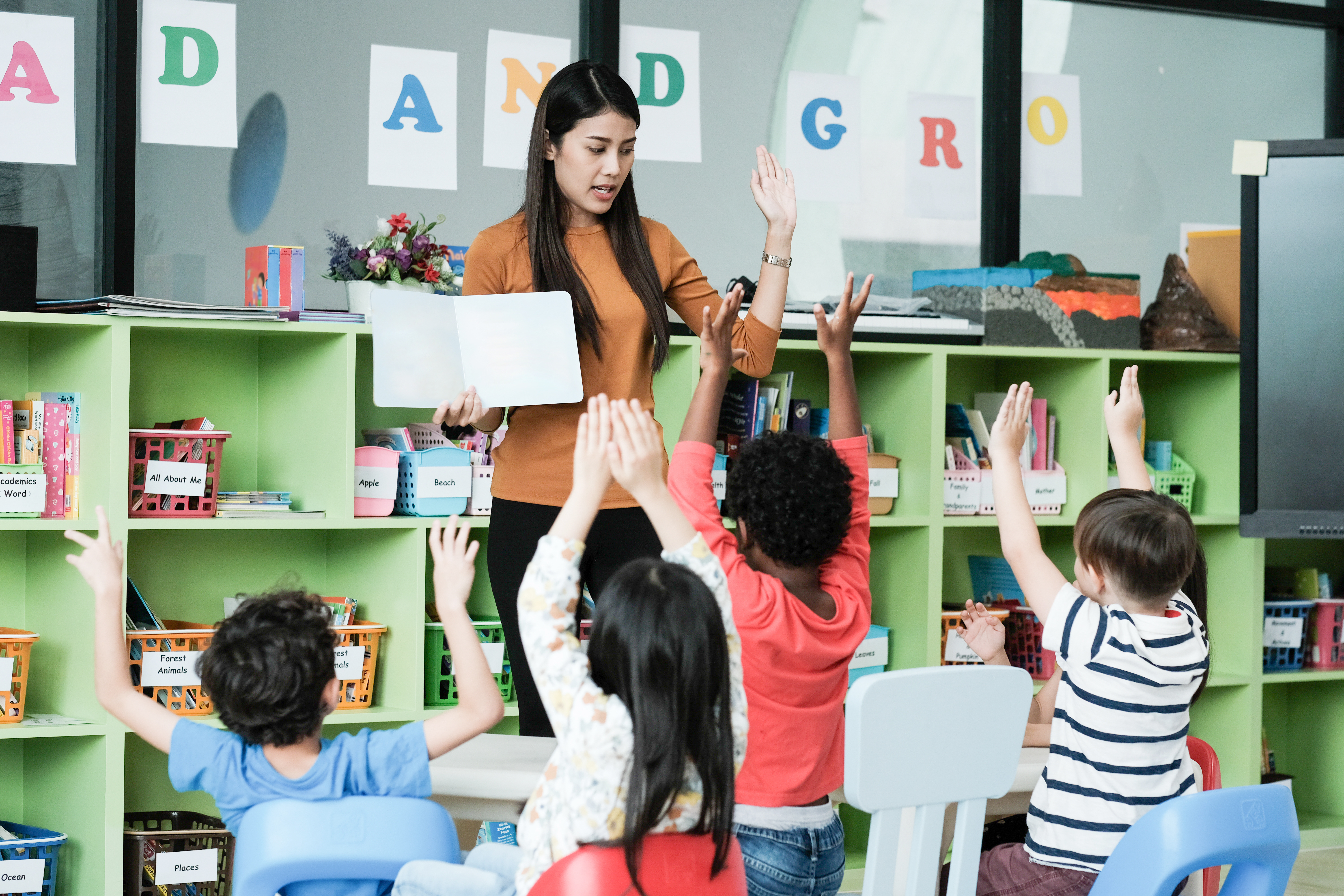 Elementary teacher with students